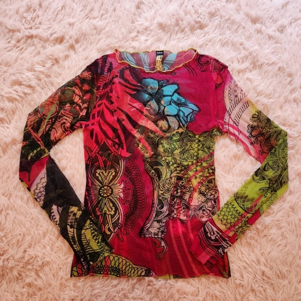 Y2K Mesh Printed Top S